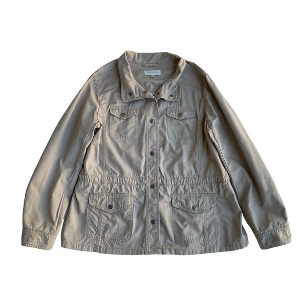 Talbots Utility Safari Jacket L Beige Lightweight Drawstring Waist Snap Closure - Picture 1 of 6